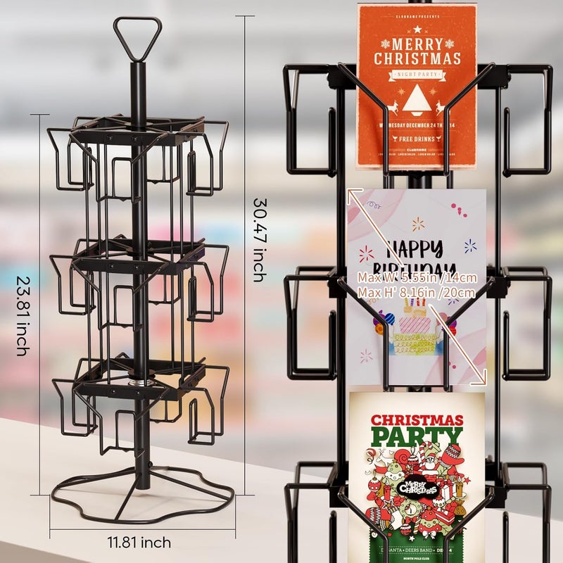 ORLESS Greeting Card Rack Display Stand, 3 Tier Rotating Card Holder Display Retail, 12 Pocket Metal Postcard Holder Display Stand, Greeting Card Holder for Postcards, Brochures, Stickers, Showcase(Black) - Image 2